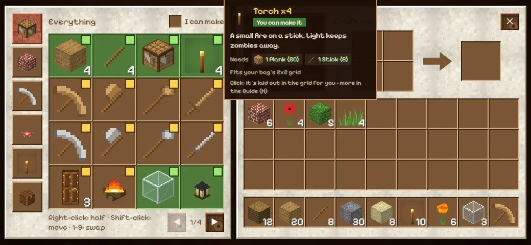 The bag and the recipe book in the game